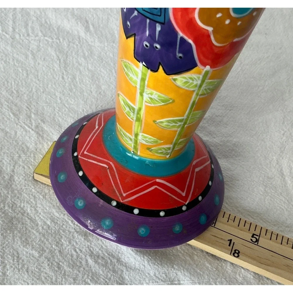 Bella Casa by Ganz Vintage Candlestick Holder Floral Hand Painted Ceramic 6 Inch